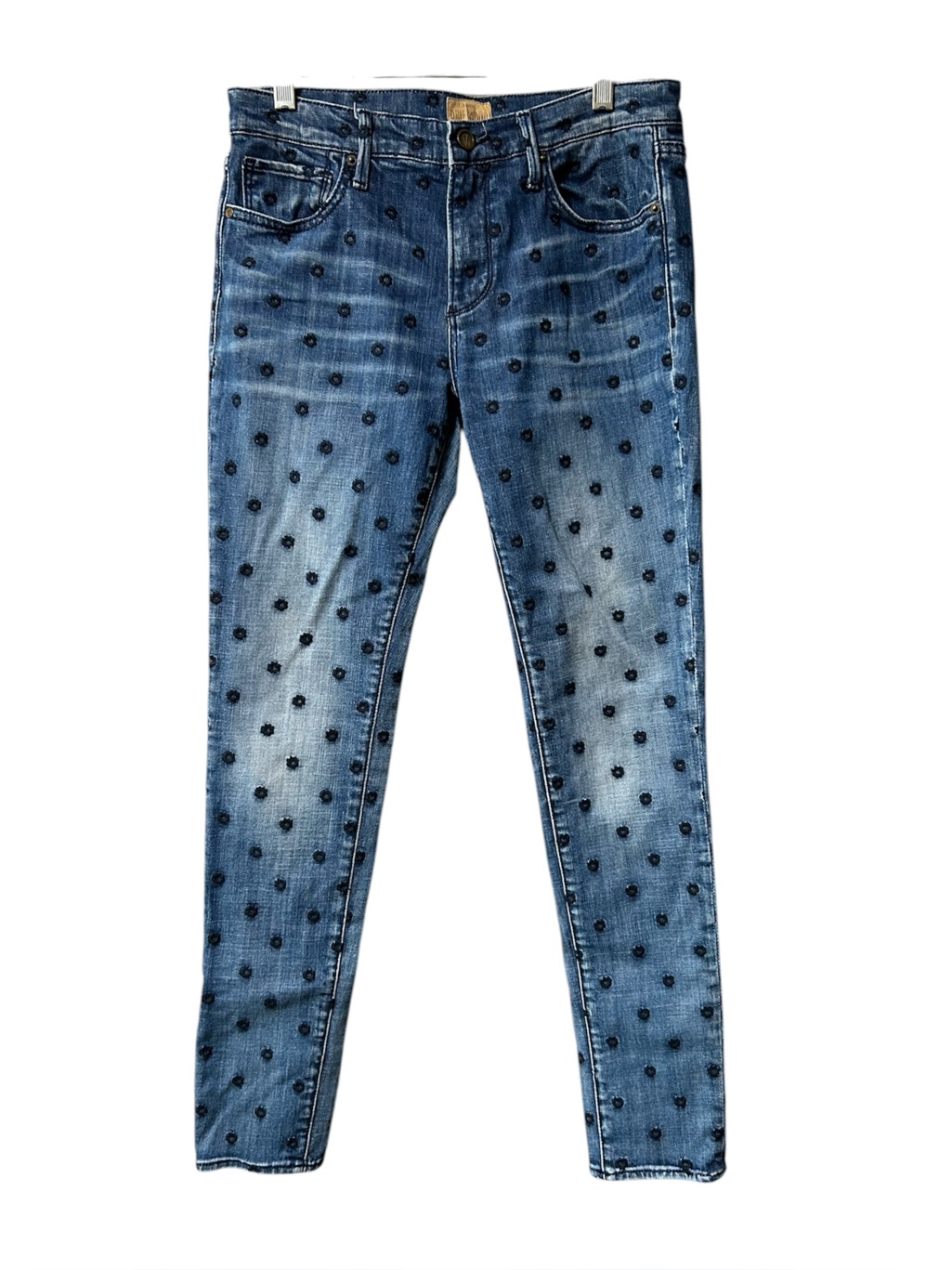 Driftwood Embroidered Jackie Jeans Size 27 High Rise Skinny Leg Flower Polka Dot